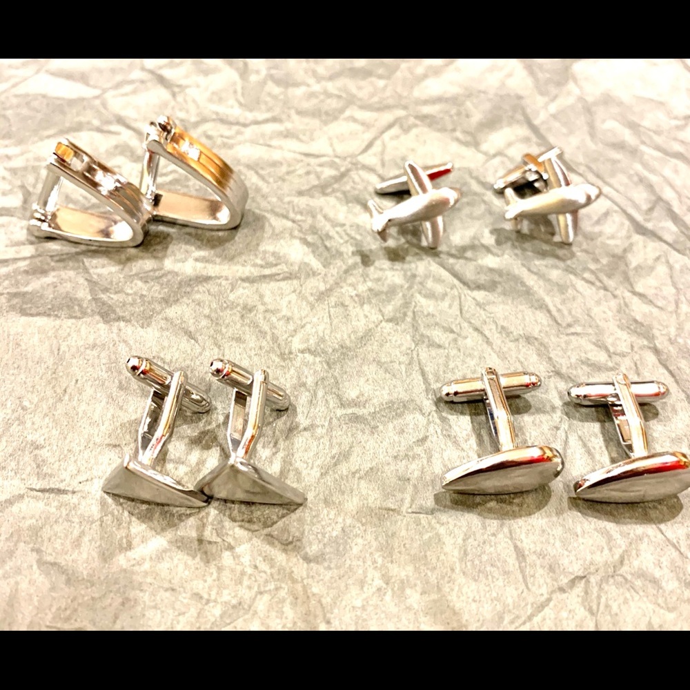 Silver Tone Cuff Links - 6 Pair